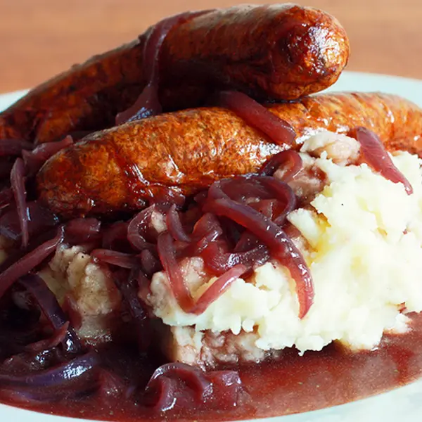 Bangers and Mash with Onion Gravy