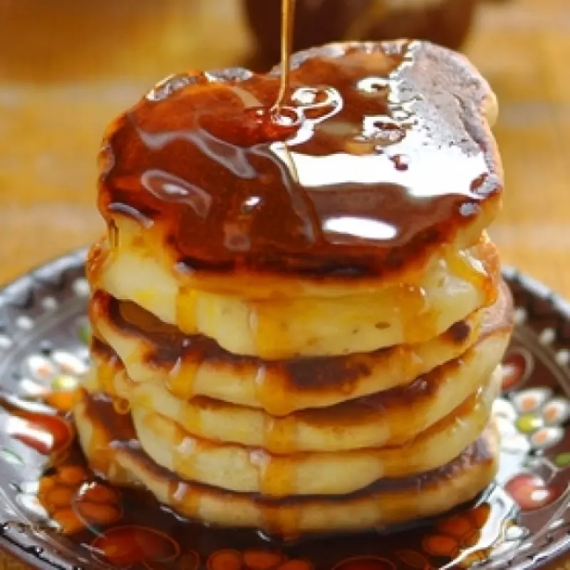Pumpkin Pancakes with Hot Cider Syrup