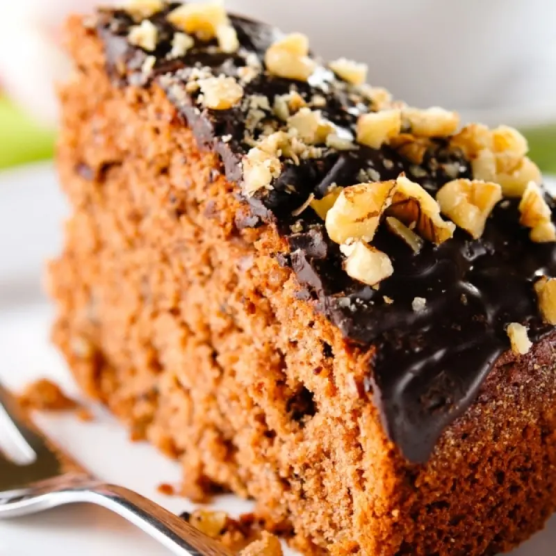 Moist Caramel Cake with Chocolate Glaze and Nuts