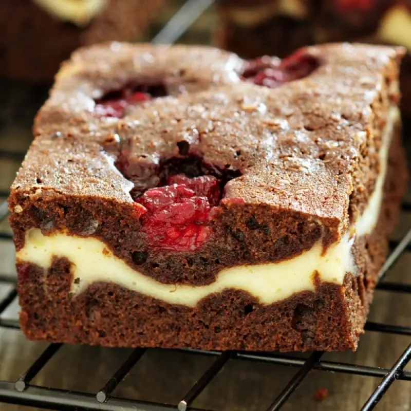 Cheesecake Brownies with Raspberries