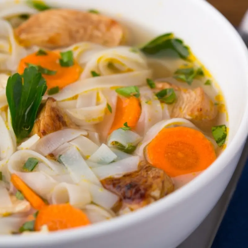 Wide Rice Noodle Chicken Soup