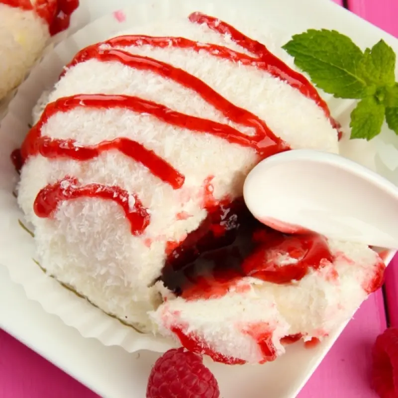 Raspberry Coconut Mochi Cakes