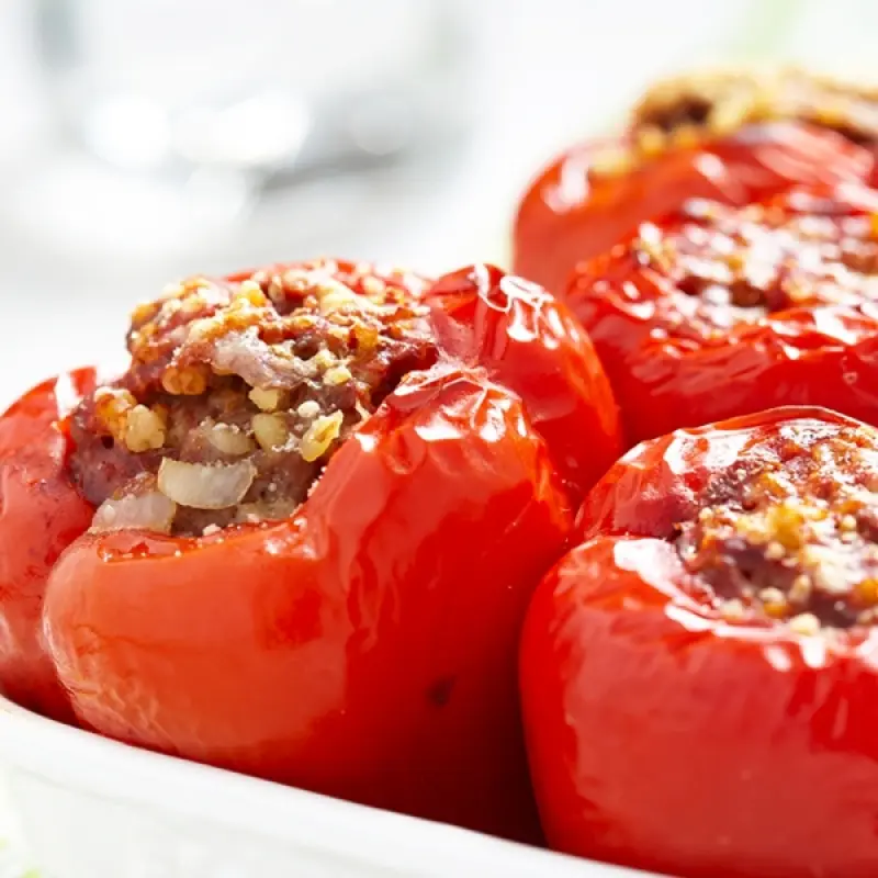 Garlic Beef Stuffed Red Peppers