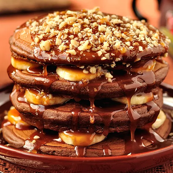 Chocolate Caramel Banana Pancakes