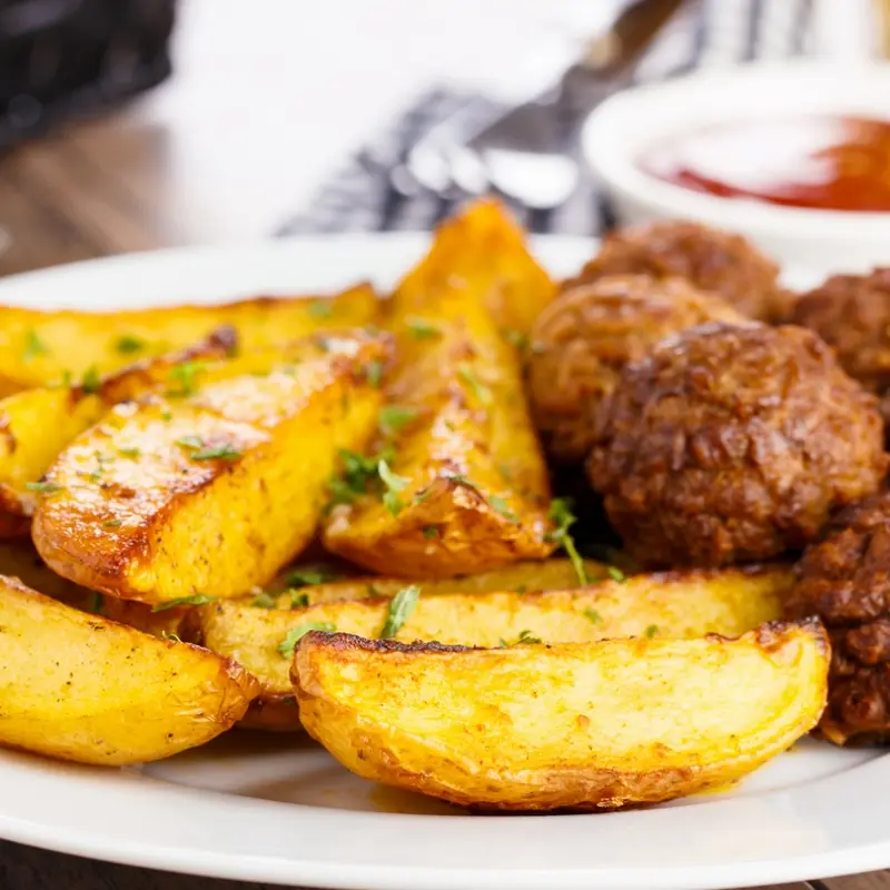 Baked Meatballs and Potato Wedges