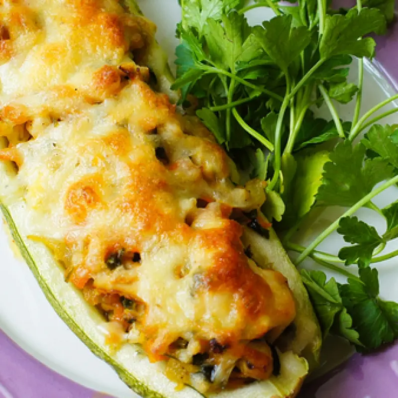 Rice Stuffed Zucchini Halves